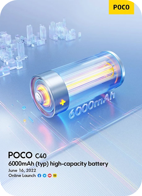 مهم‌ترین نقطه قوت شیائومی POCO C40 استفاده این گوشی از یک باتری با ظرفیت ۶۰۰۰ میلی‌آمپر ساعتی است.