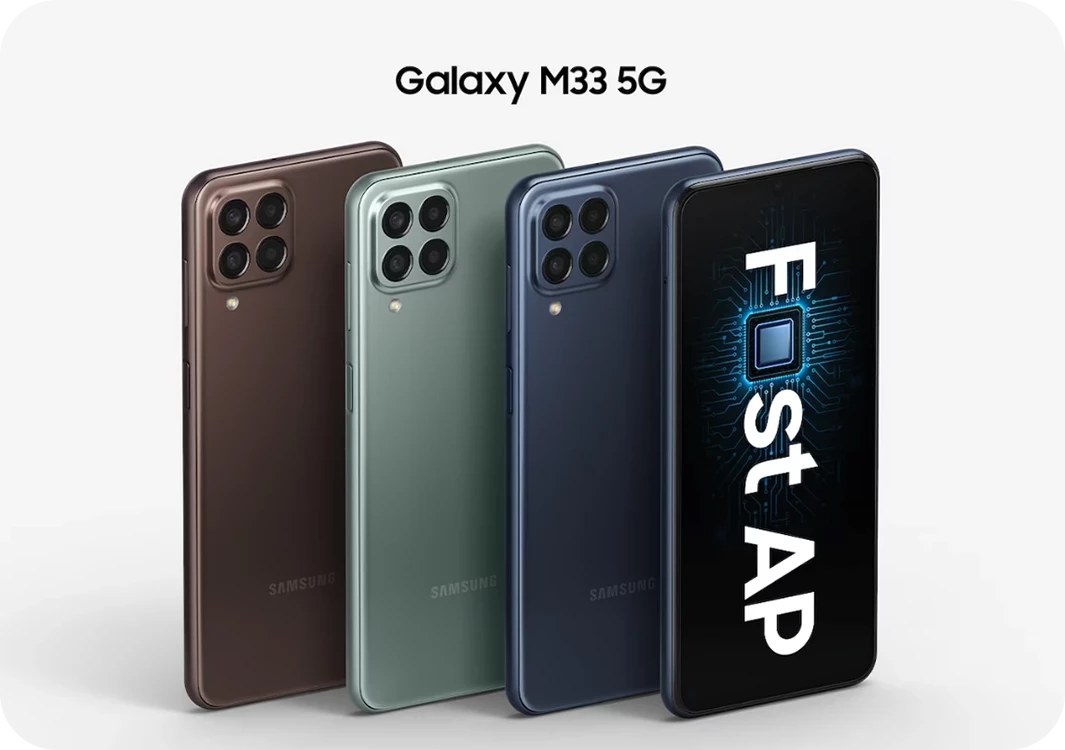 در قسمت پشت گوشی،سامسونگ Galaxy M33 چهار تا لنز مربعی شکل در قسمت بالا کنار همدیگر قرار دارند.