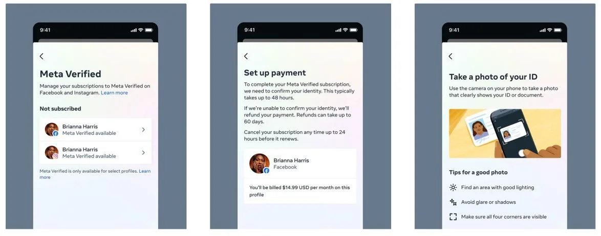 در بیانیه ای از متا: سرویس Meta Verified به کاربران پس از تأیید حساب های خود با شناسه دولتی و 11.99 دلار در ماه یا 14 دلار در وب، یک نشان آبی رنگ می دهد. سیستم iOS اپل و سیستم اندروید گوگل 99 دلار در ماه هزینه خواهند داشت.
