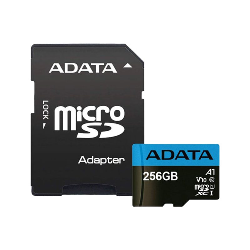 حافظه microSD ای دیتا مدل V10 A1 سرعت ۱۰۰MBps ظرفیت ۲۵۶ گیگابایت به همراه آداپتور SD 2